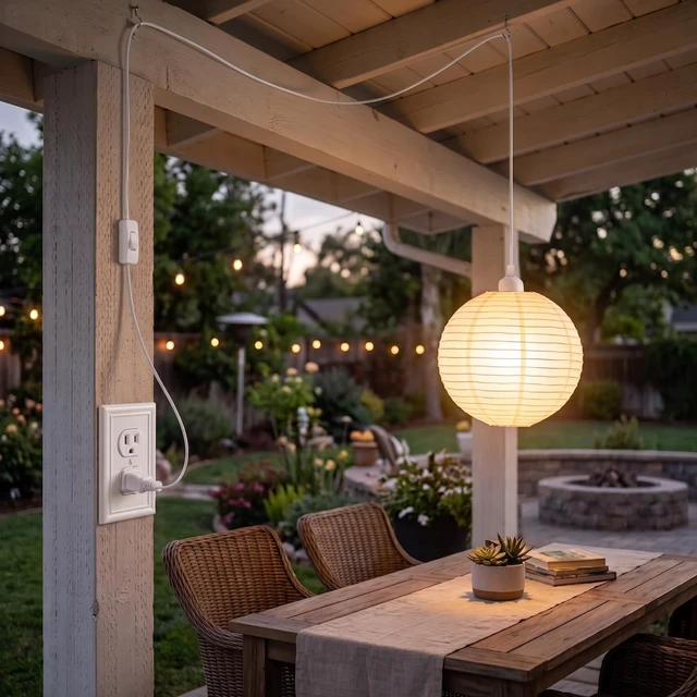 Alt view image 4 of 7 - Plug in Pendant Light Cord Kit - 16Ft Light Bulb Socket with Cord E26/E27 Hanging Lantern Lamp Cable with Switch,Socket Rings, 4 Pack, White