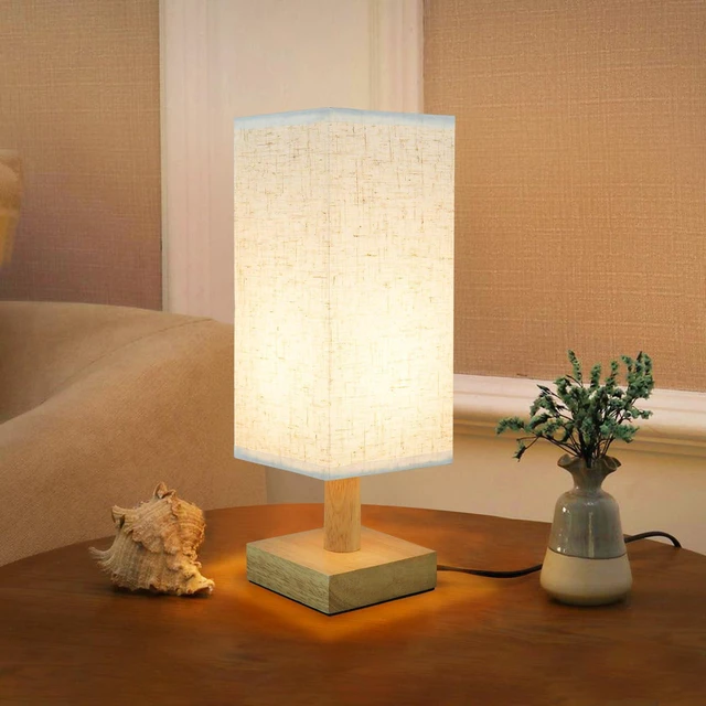 Main image of Small Bedside Table Lamp for Bedroom, Minimalist Nightstand Lamp with Square Fabric Linen Shade, Mini Cute Study Reading Desk Lamp Night Table Lamp for Living Room,Nursery, Home, Office,4.3in