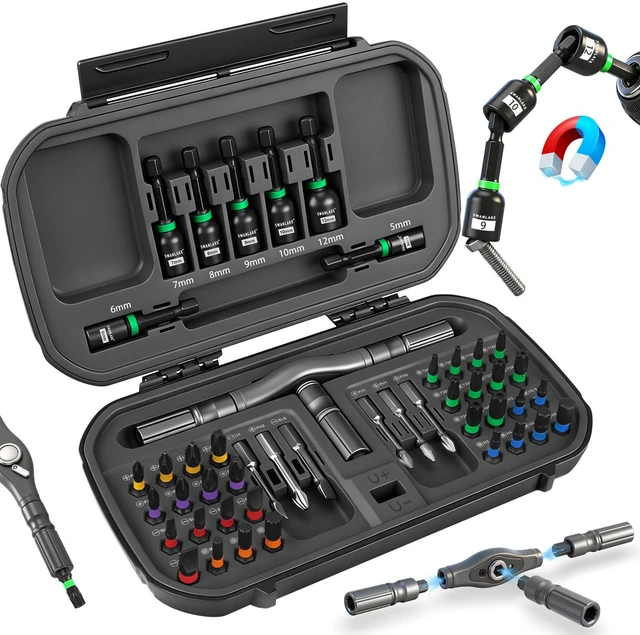 Main image of 46 in 1 Magnetic Ratchet Screwdriver Set, Multi-Bit Screwdriver Kit, Nut Driver Set, Detachable Ratchet Handle with Storage Case, Repair Tool Kit for Furniture, Computer, Bicycle