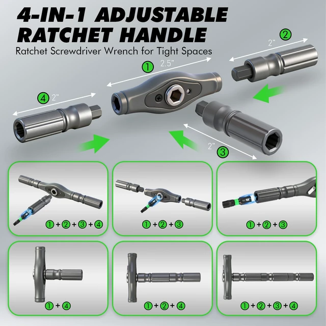 Alt view image 4 of 7 - 46 in 1 Magnetic Ratchet Screwdriver Set, Multi-Bit Screwdriver Kit, Nut Driver Set, Detachable Ratchet Handle with Storage Case, Repair Tool Kit for Furniture, Computer, Bicycle