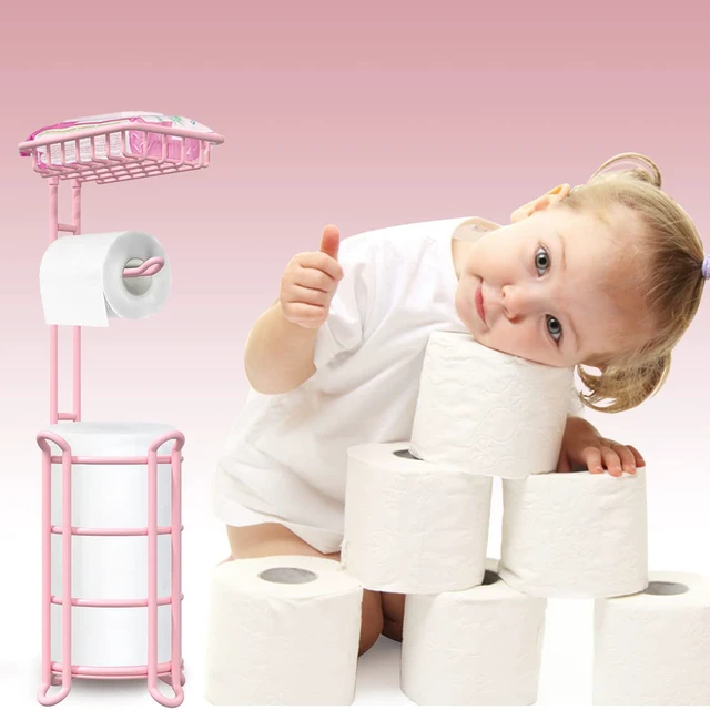 Alt view image 2 of 6 - Pink Toilet Paper Holder Stand Tissue Holder for Bathroom Floor Standing Toilet Roll Dispenser Storage 4 Reserve Mega Rolls, Phone, Wipes