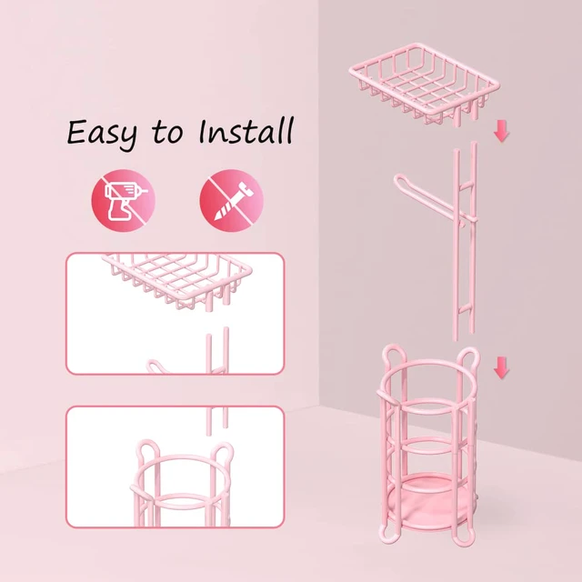 Alt view image 3 of 6 - Pink Toilet Paper Holder Stand Tissue Holder for Bathroom Floor Standing Toilet Roll Dispenser Storage 4 Reserve Mega Rolls, Phone, Wipes