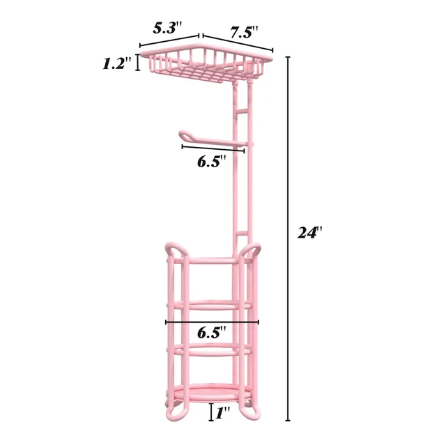 Alt view image 4 of 6 - Pink Toilet Paper Holder Stand Tissue Holder for Bathroom Floor Standing Toilet Roll Dispenser Storage 4 Reserve Mega Rolls, Phone, Wipes
