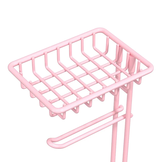 Alt view image 5 of 6 - Pink Toilet Paper Holder Stand Tissue Holder for Bathroom Floor Standing Toilet Roll Dispenser Storage 4 Reserve Mega Rolls, Phone, Wipes