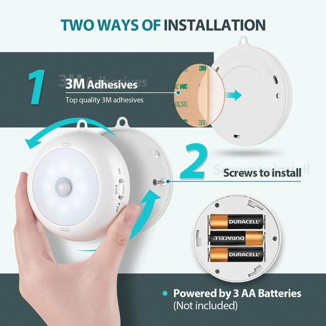 Alt view image 5 of 7 - Motion Sensor Light Indoor AA Battery Operated, Under Cabinet Lighting, Magnetic Stick on LED Puck Lights for Stair, Wall, Closet, Dimmable, Cool White, 6 Pack