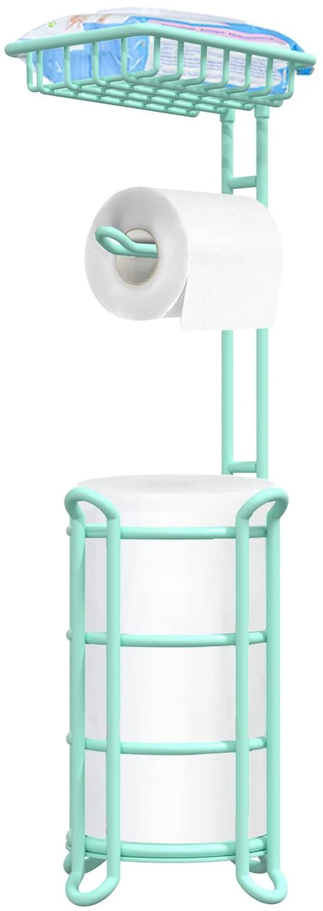 Main image of Toilet Paper Roll Holder Stand Nautical Bathroom Tissue Dispenser with Shelf for Larger Rolls-Mint