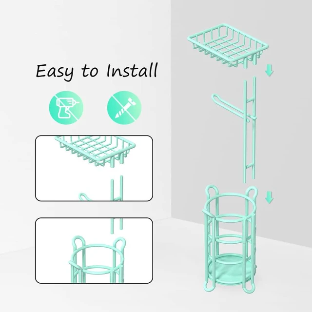 Alt view image 3 of 6 - Toilet Paper Roll Holder Stand Nautical Bathroom Tissue Dispenser with Shelf for Larger Rolls-Mint