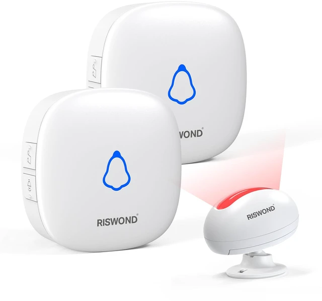 Main image of Wireless Motion Sensor Door Chime: Business Entry Doorbell Indoor Alarm Motion Sensor Doorbell Alarm Buzzer Store Entrance Alert Bell (500Ft Range, 32 Tunes, 5 Level Volume) 1 sensors 2 Receiver