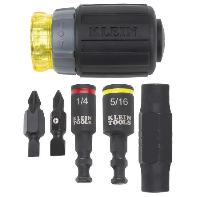 Alt view image 7 of 7 - 32561HDRT KNECT 7-in-1 Ratcheting Screwdriver, Impact Rated, Stubby with Phillips, Slotted Bits, 3 Nut Drivers, Adapter, 7-Piece
