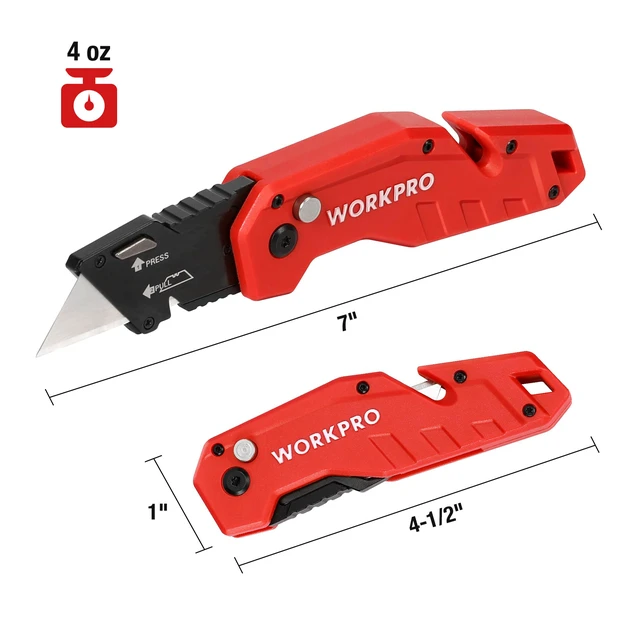 Alt view image 4 of 7 - Folding Utility Knife with 10 Blades, Red Razor Knife with Belt Clip, Lightweight Nylon Handle, Wire Stripper & Gut Hook, Utility Cutter with 10-piece Extra Blades
