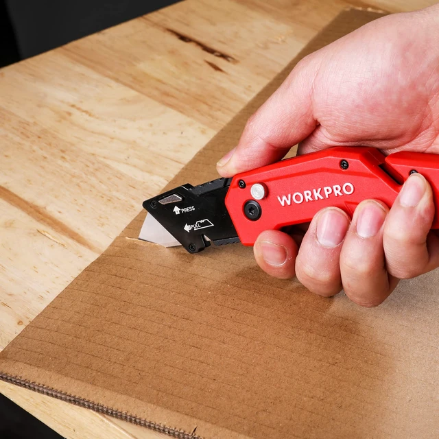 Alt view image 7 of 7 - Folding Utility Knife with 10 Blades, Red Razor Knife with Belt Clip, Lightweight Nylon Handle, Wire Stripper & Gut Hook, Utility Cutter with 10-piece Extra Blades