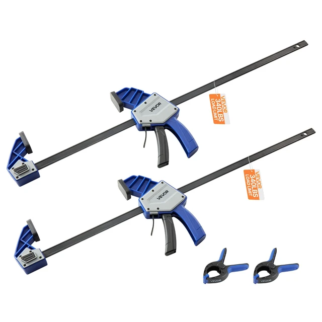Main image of Bar Clamps for Woodworking, 2-Pack 24 inch One-Handed Clamp/Spreader, Quick-Grip F-Clamp with 340 lbs Load Limit, Premium Plastic and Carbon Steel, for Woodworking Metal working, Blue + Black