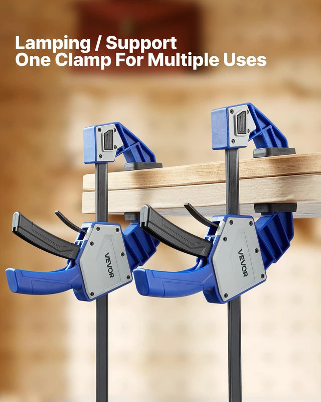 Alt view image 6 of 7 - Bar Clamps for Woodworking, 2-Pack 24 inch One-Handed Clamp/Spreader, Quick-Grip F-Clamp with 340 lbs Load Limit, Premium Plastic and Carbon Steel, for Woodworking Metal working, Blue + Black