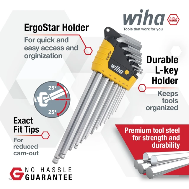 Alt view image 2 of 5 - 66988 ErgoStar Ball End Hex L-Key Set, 13 Piece, Inch Patented Auto-Open Holder, Chrome-V-Moly Steel - Screwdriver Bit Sets