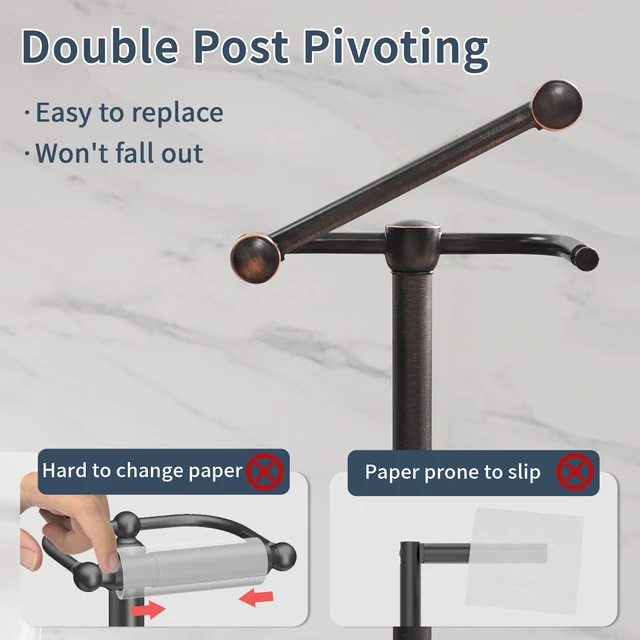 Alt view image 3 of 6 - Toilet Paper Holder Stand, Post Pivoting Design Free Standing Toilet Paper Holder with Storage for 4 Rolls, 304 Stainless Steel Tissue Holder with Reserve, Heavy-Duty Base (Oil Rubbed Bronze)