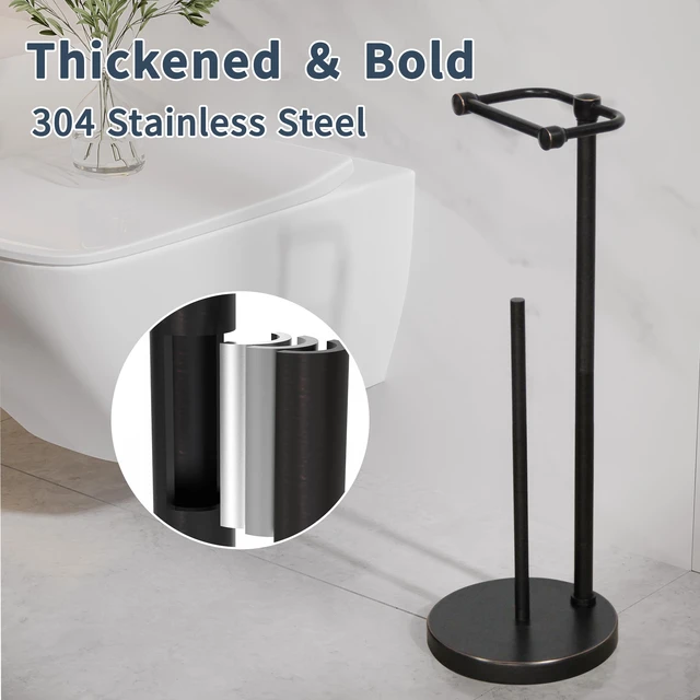 Alt view image 5 of 6 - Toilet Paper Holder Stand, Post Pivoting Design Free Standing Toilet Paper Holder with Storage for 4 Rolls, 304 Stainless Steel Tissue Holder with Reserve, Heavy-Duty Base (Oil Rubbed Bronze)