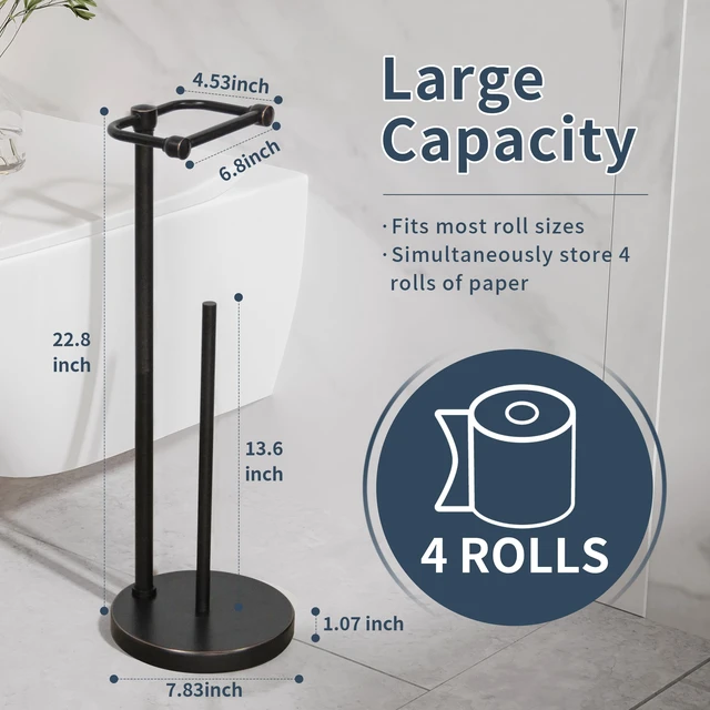Alt view image 6 of 6 - Toilet Paper Holder Stand, Post Pivoting Design Free Standing Toilet Paper Holder with Storage for 4 Rolls, 304 Stainless Steel Tissue Holder with Reserve, Heavy-Duty Base (Oil Rubbed Bronze)