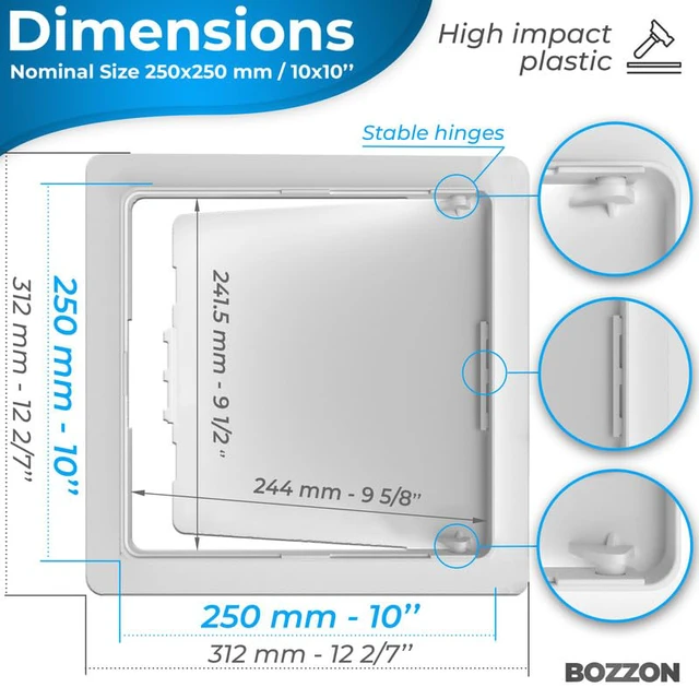 Alt view image 2 of 7 - Access Panel for Drywall - 10 x 10 in - Wall Hole Cover - Access Door - Plumbing Access Panel for Drywall - Heavy Durable Plastic White