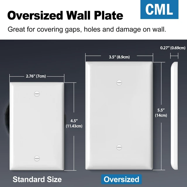 Alt view image 2 of 7 - Oversized Blank Wall Plate, 20 Pack Jumbo Blank Outlet Covers, 1-Gang No Device Switch Plates, Over-Size 3.5 x 5.5, Impact Resistant, Gloss White, ETL Listed