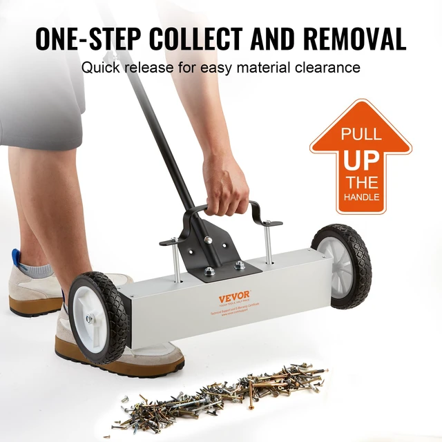Alt view image 2 of 7 - 45Lbs Rolling Magnetic Sweeper with Wheels, 18-inch Large Magnet Pickup Lawn Sweeper, Push-Type Magnetic Pick Up Sweeper, Magnet with Telescoping Handle, Easy Cleanup of Workshop Yard Garage