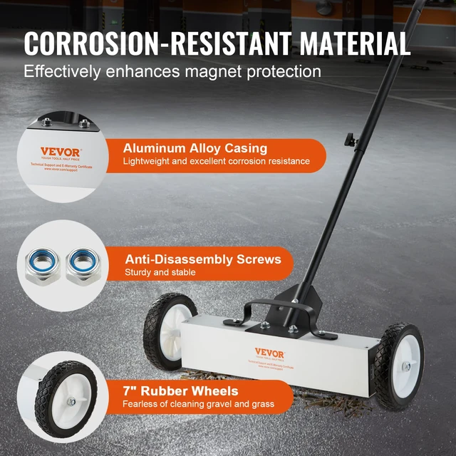Alt view image 5 of 7 - 45Lbs Rolling Magnetic Sweeper with Wheels, 18-inch Large Magnet Pickup Lawn Sweeper, Push-Type Magnetic Pick Up Sweeper, Magnet with Telescoping Handle, Easy Cleanup of Workshop Yard Garage