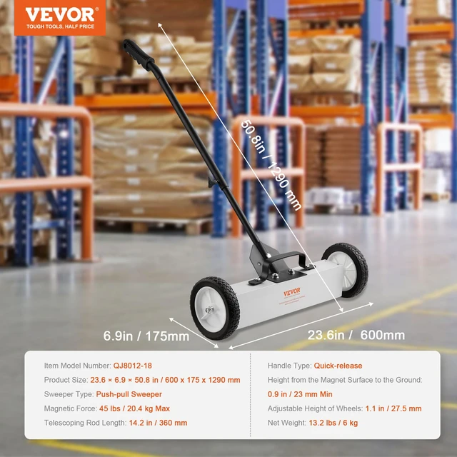 Alt view image 6 of 7 - 45Lbs Rolling Magnetic Sweeper with Wheels, 18-inch Large Magnet Pickup Lawn Sweeper, Push-Type Magnetic Pick Up Sweeper, Magnet with Telescoping Handle, Easy Cleanup of Workshop Yard Garage