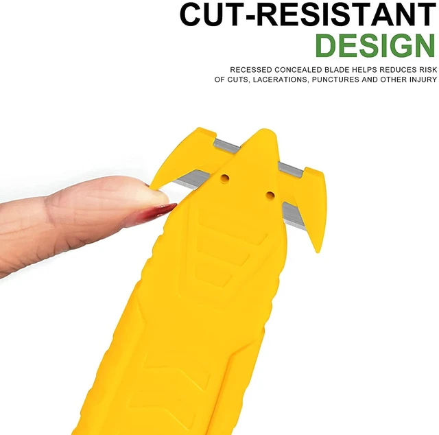 Alt view image 2 of 7 - Safety Box Cutters, 50-pack Utility Safety Knife, Package Opener Tool Safe Box Cutter Knife Bulk with Concealed Double-sided Safety Steel Blade, Yellow