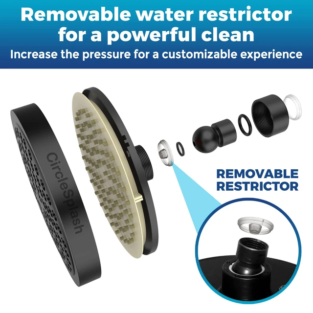 Alt view image 4 of 7 - Shower Head - High Pressure 2.5 GPM - Oil Rubbed Bronze Anti-clog silicone nozzles, removable restrictor, easy-clean fixed replacement
