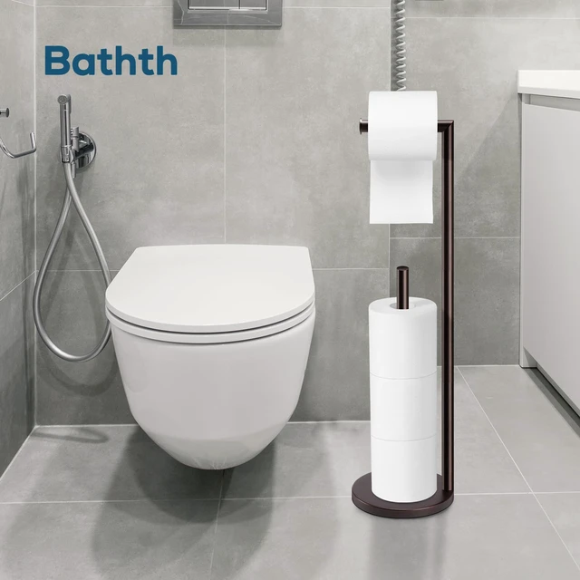Alt view image 4 of 7 - Toilet Paper Holder Stand, Bronze Toilet Paper Holder Free Standing Toilet Paper Holder for 4 Rolls, Bathroom Organizers and Storage with Anti-Slip Base and Rustproof