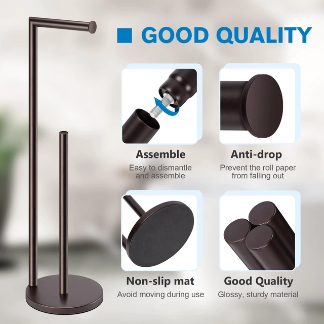 Alt view image 3 of 7 - Toilet Paper Holder Stand, Bronze Toilet Paper Holder Free Standing Toilet Paper Holder for 4 Rolls, Bathroom Organizers and Storage with Anti-Slip Base and Rustproof