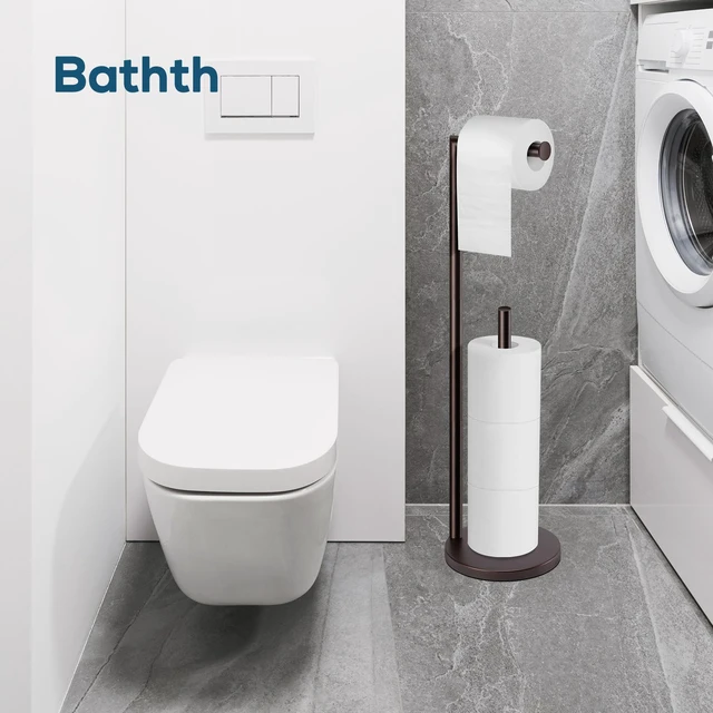 Alt view image 6 of 7 - Toilet Paper Holder Stand, Bronze Toilet Paper Holder Free Standing Toilet Paper Holder for 4 Rolls, Bathroom Organizers and Storage with Anti-Slip Base and Rustproof
