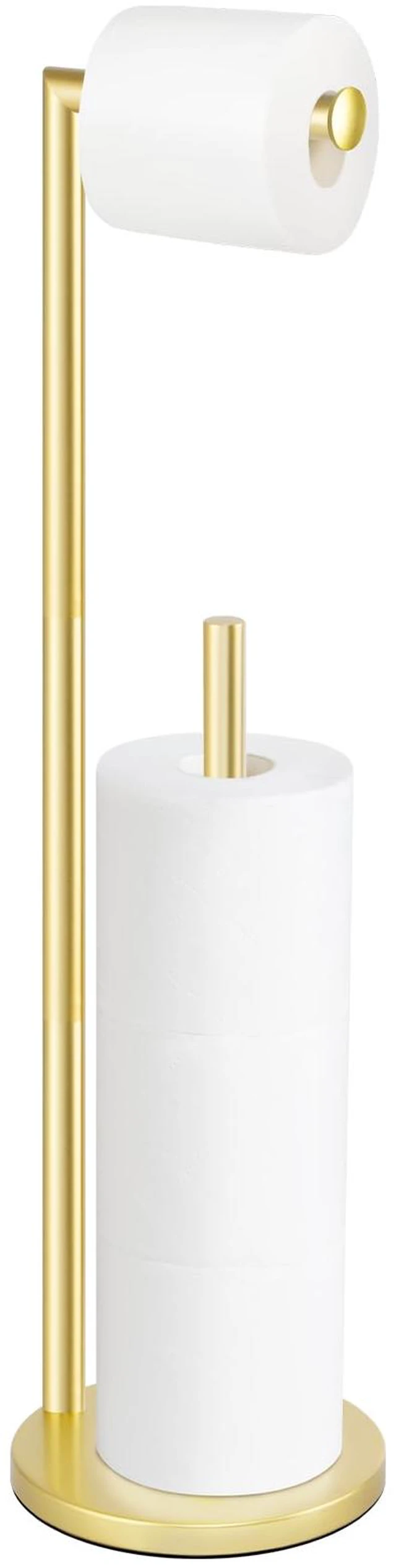 Main image of Toilet Paper Holder Stand, Gold Toilet Paper Holder Free Standing Toilet Paper Holder for 4 Rolls, Bathroom Organizers and Storage with Anti-Slip Base and Rustproof