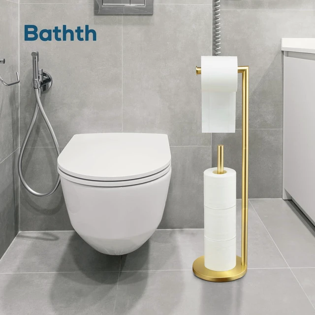 Alt view image 4 of 6 - Toilet Paper Holder Stand, Gold Toilet Paper Holder Free Standing Toilet Paper Holder for 4 Rolls, Bathroom Organizers and Storage with Anti-Slip Base and Rustproof