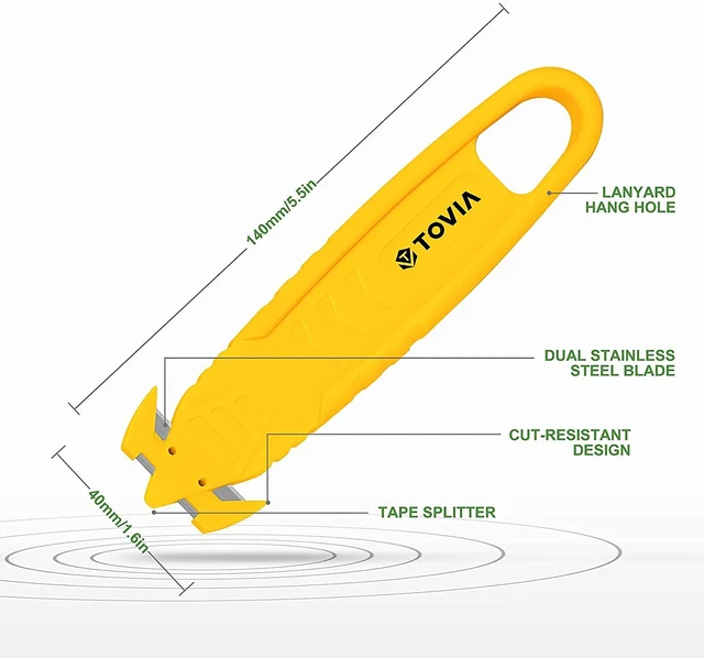 Alt view image 3 of 7 - Safety Box Cutters, 50-pack Utility Safety Knife, Package Opener Tool Safe Box Cutter Knife Bulk with Concealed Double-sided Safety Steel Blade, Yellow