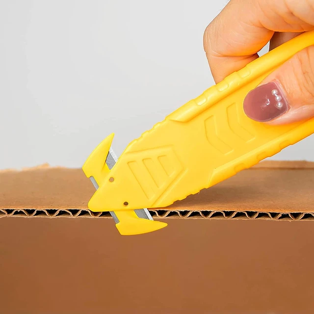 Alt view image 4 of 7 - Safety Box Cutters, 50-pack Utility Safety Knife, Package Opener Tool Safe Box Cutter Knife Bulk with Concealed Double-sided Safety Steel Blade, Yellow