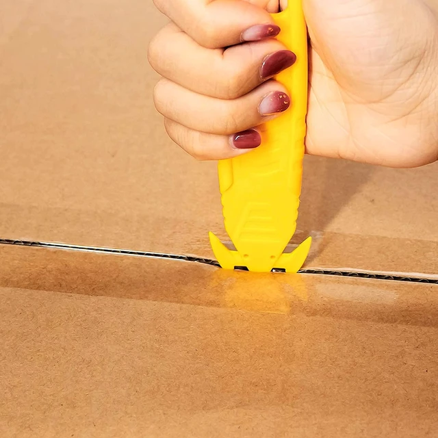 Alt view image 5 of 7 - Safety Box Cutters, 50-pack Utility Safety Knife, Package Opener Tool Safe Box Cutter Knife Bulk with Concealed Double-sided Safety Steel Blade, Yellow