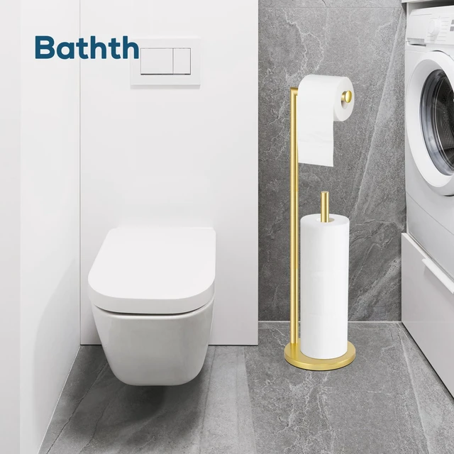 Alt view image 6 of 6 - Toilet Paper Holder Stand, Gold Toilet Paper Holder Free Standing Toilet Paper Holder for 4 Rolls, Bathroom Organizers and Storage with Anti-Slip Base and Rustproof