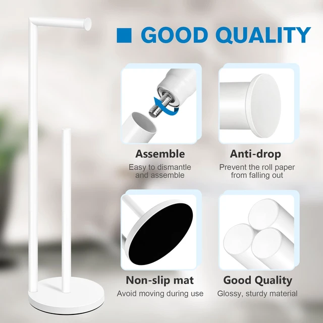 Alt view image 3 of 6 - Toilet Paper Holder Stand, White Toilet Paper Holder Free Standing Toilet Paper Holder for 4 Rolls, Bathroom Organizers and Storage with Anti-Slip Base and Rustproof