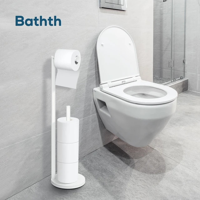 Alt view image 5 of 6 - Toilet Paper Holder Stand, White Toilet Paper Holder Free Standing Toilet Paper Holder for 4 Rolls, Bathroom Organizers and Storage with Anti-Slip Base and Rustproof