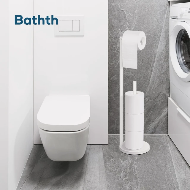 Alt view image 6 of 6 - Toilet Paper Holder Stand, White Toilet Paper Holder Free Standing Toilet Paper Holder for 4 Rolls, Bathroom Organizers and Storage with Anti-Slip Base and Rustproof