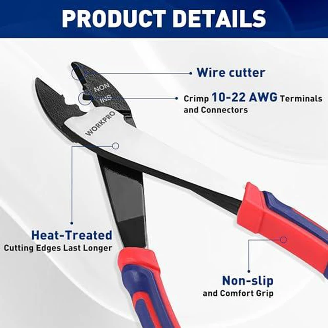 Alt view image 3 of 7 - 9.5" Wire Cutter/Crimper, Wire Crimping/Cutting Tool for 10-22 AWG Terminals and Connectors, Designed for Insulated and Non-Insulated Connections (Pack of 2)