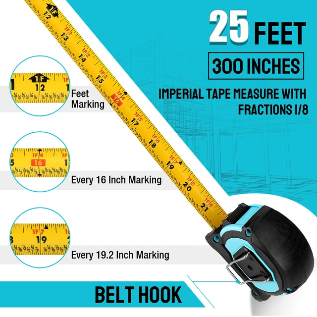 Alt view image 3 of 7 - 25FT Magnetic Double-Sided Tape Measure, Easy Read Measuring Tape 2 Pack Retractable Measurement Tape with Fractions 1/8, Magnetic Hook and Shock Absorbent Case for Construction, Carpenter