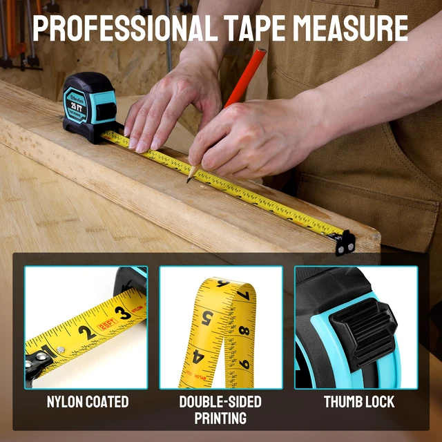 Alt view image 5 of 7 - 25FT Magnetic Double-Sided Tape Measure, Easy Read Measuring Tape 2 Pack Retractable Measurement Tape with Fractions 1/8, Magnetic Hook and Shock Absorbent Case for Construction, Carpenter
