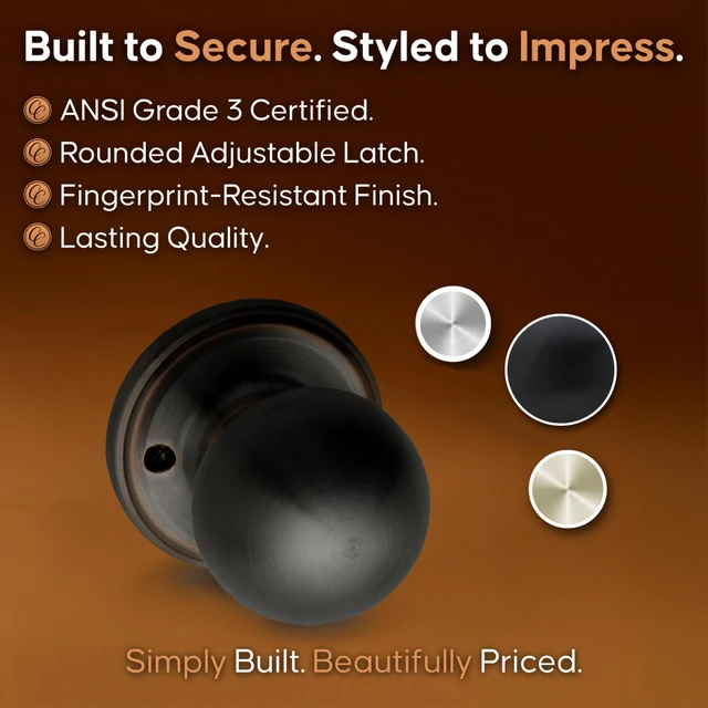 Alt view image 3 of 7 - Dummy Interior Door Knob ANSI Grade-3 Certified, Modern Heavy Duty Handle, Easy Install and Reversible for French Doors & Closets, Non Turning Tuscan Bronze (1 Pack)
