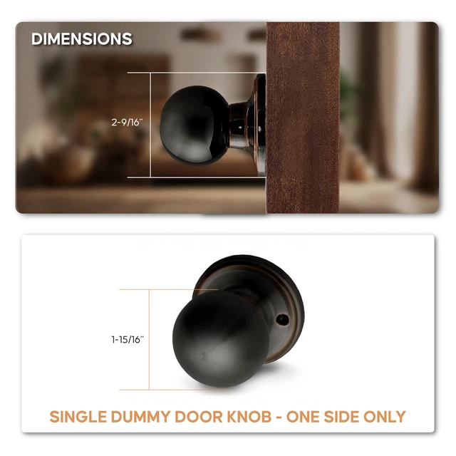 Alt view image 5 of 7 - Dummy Interior Door Knob ANSI Grade-3 Certified, Modern Heavy Duty Handle, Easy Install and Reversible for French Doors & Closets, Non Turning Tuscan Bronze (1 Pack)