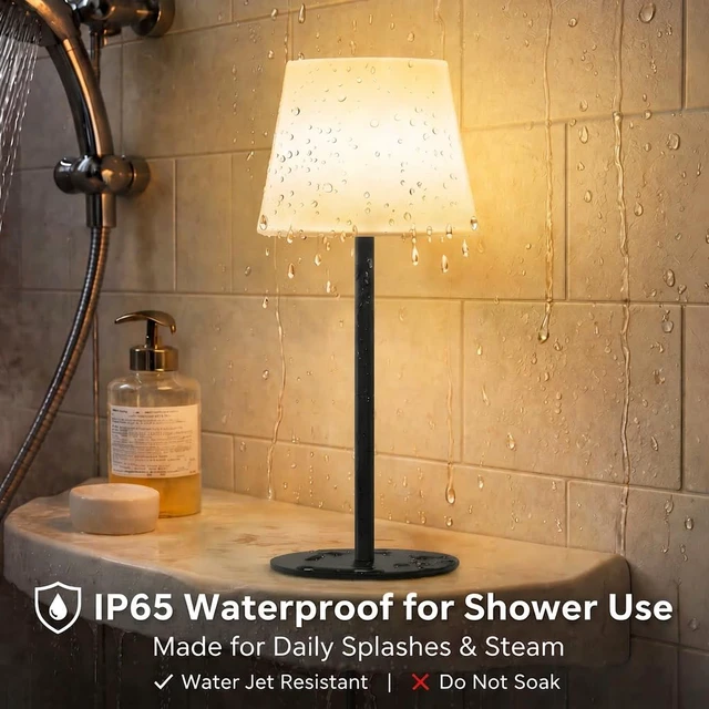 Alt view image 2 of 7 - Spa-Like Shower Lamp IP65 Waterproof Bathroom Lamp, Rechargeable Cordless Mood Light, 3 Color Temps for Relaxing Bathroom & Bathtub Experience 1 Pack (Black)