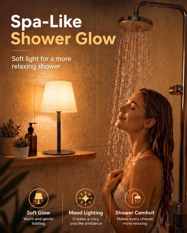Alt view image 3 of 7 - Spa-Like Shower Lamp IP65 Waterproof Bathroom Lamp, Rechargeable Cordless Mood Light, 3 Color Temps for Relaxing Bathroom & Bathtub Experience 1 Pack (Black)