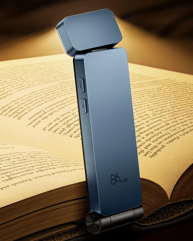 Main image of Book Light, Rechargeable Clip-On LED Reading Light for Bed & Night Use - 3 Color Temperatures with Stepless Dimming, Ultralight Bookmark Design for Kids, Book Lovers, Blue