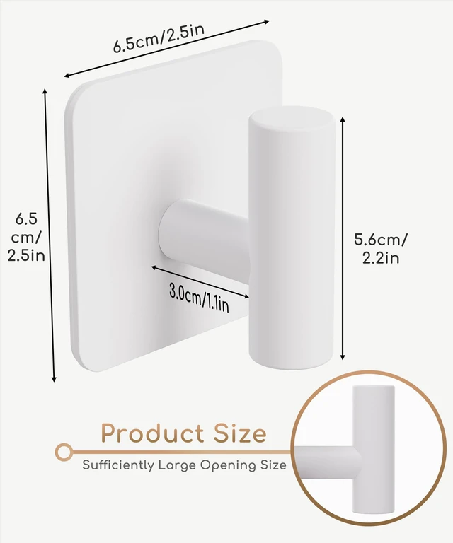 Alt view image 3 of 7 - 4 Pack Large Heavy Duty Wall Hooks - 26lb Max, Stainless Steel Adhesive Towel Hook, Shower Hooks for Hanging Towel, Coat, Robe, Wall Hook for Use in Bathroom, Kitchen and Door, White