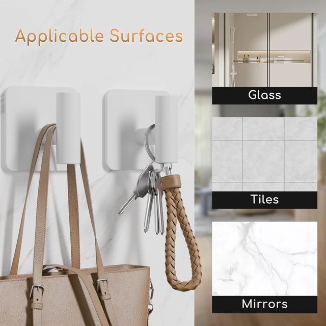 Alt view image 7 of 7 - 4 Pack Large Heavy Duty Wall Hooks - 26lb Max, Stainless Steel Adhesive Towel Hook, Shower Hooks for Hanging Towel, Coat, Robe, Wall Hook for Use in Bathroom, Kitchen and Door, White